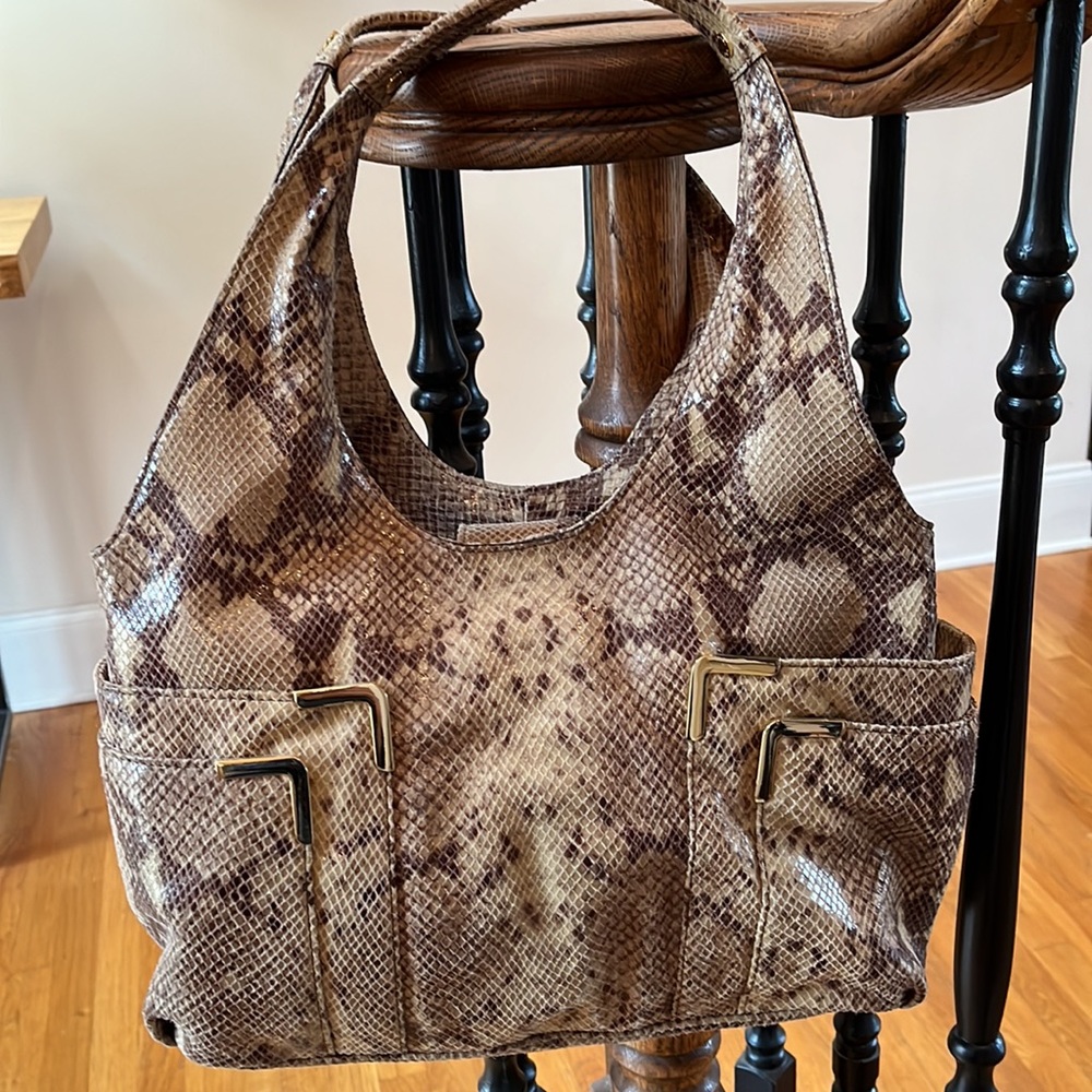 Michael Kors Snake Print Hobo Bag - Brown and Gold - Picture 2 of 7